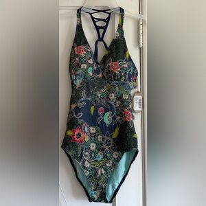 Prana Womens One Piece Swimsuit - Blue and Multicolor Floral